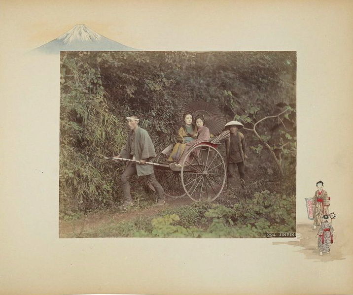人力車 日本、1886年 シルバープリントに彩色。