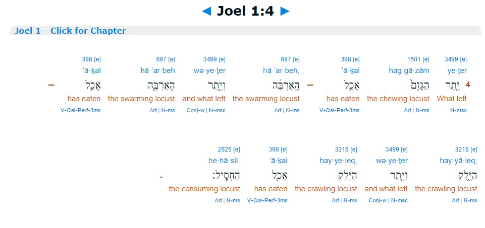 Joel 1：4　Interlinear