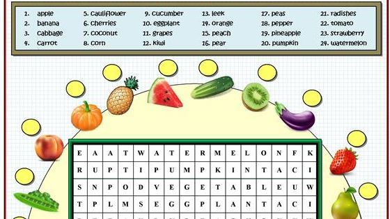 英語果物野菜ワードサーチfruit and vegetable worksheet4