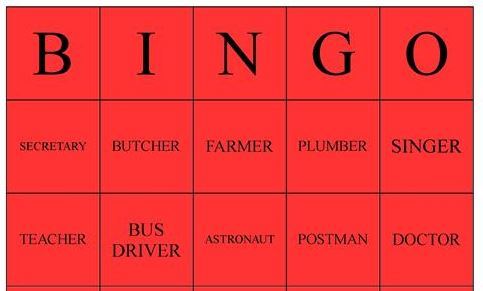 職業英単語学習用ビンゴカードjobs bingo