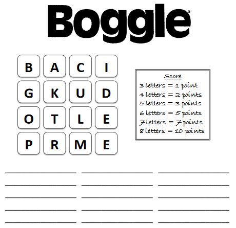 英語ゲームボグル無料ワークシートenglish game boggle worksheet1