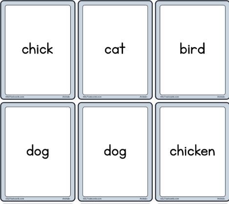 英語動物単語カードanimals mini words cards