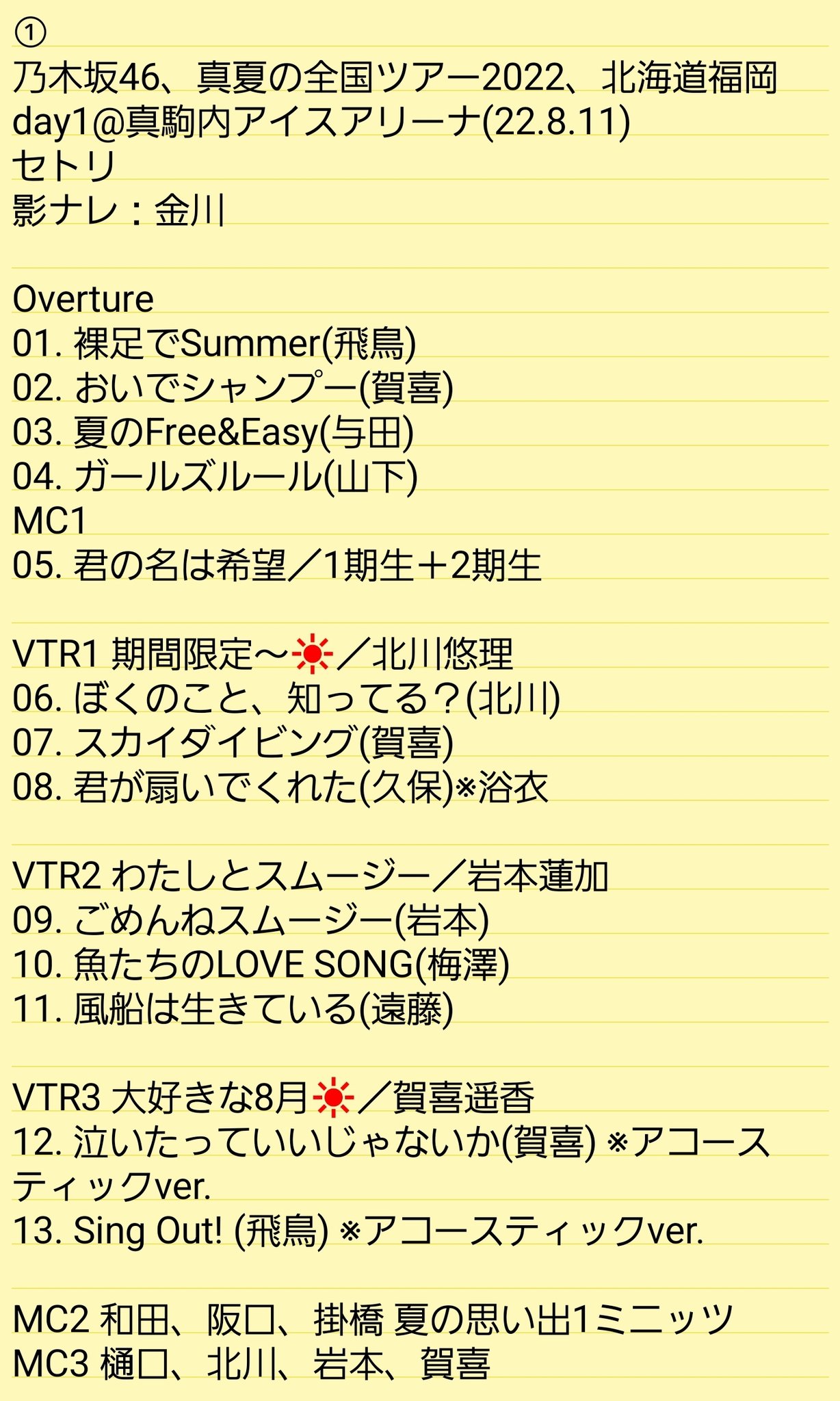 乃木坂46「真夏の全国ツアー2022」北海道Day1セットリスト