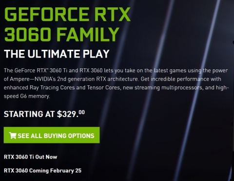 GeForce RTX 3060 解禁予定日 （2021年2月14日）